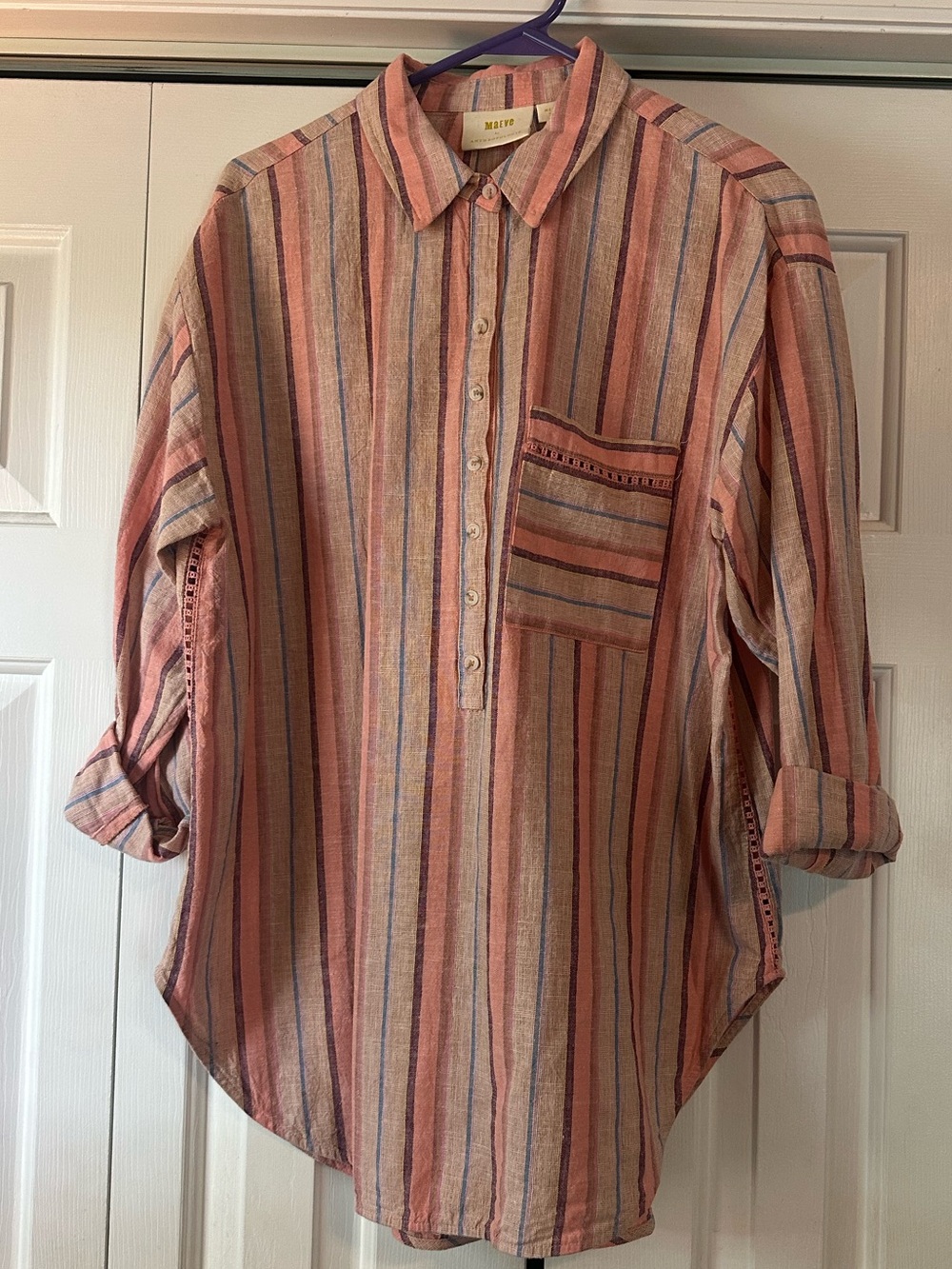 Anthropologie Maeve Lida Linen Blend 1/2 Button Pullover Top - Picture 3 of 6